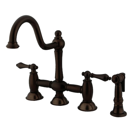 Kingston Brass KS3795ALBS Restoration Bridge Kitchen Faucet W/ Brass Sprayer, Bronze KS3795ALBS